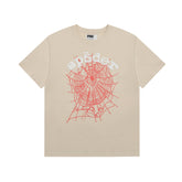 Sp5der Beige Red Spider Web Graphic T‑Shirt
