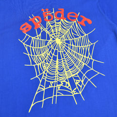 Sp5der Blue Spider Web Graphic T‑Shirt