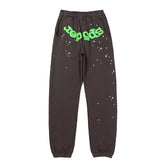 Sp5der Brown Neon Green Star Graphic Sweatpants