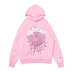 Sp5der Pink Spider Web Star Pullover Hoodie