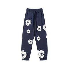 "Denim Tears" Navy Blue Floral Pattern Oversized Sweatpants