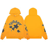 Sp5der Orange Star Graphic Pullover Hoodie