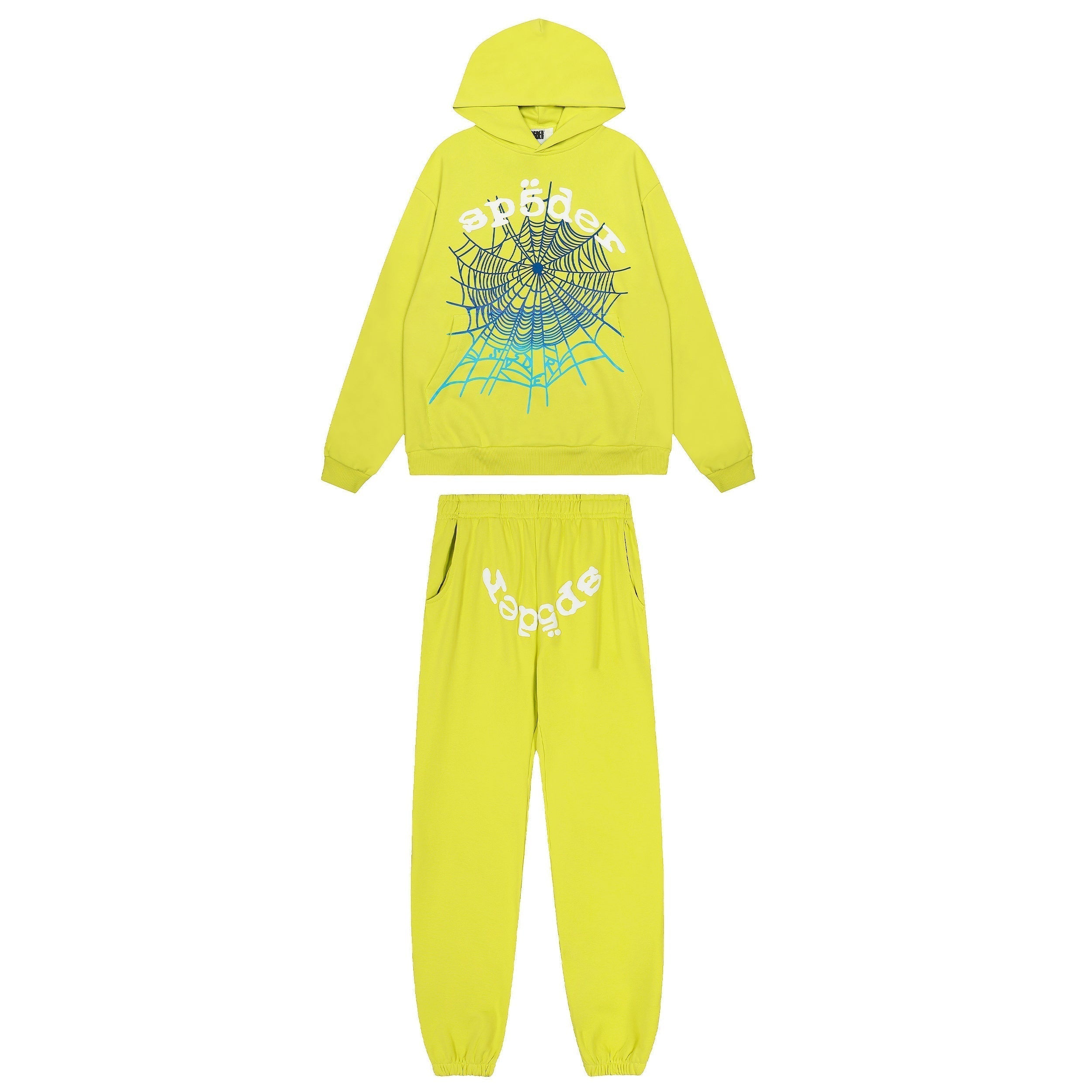 Sp5der Lime Gradient Spider Web Hoodie Sweatpants Set