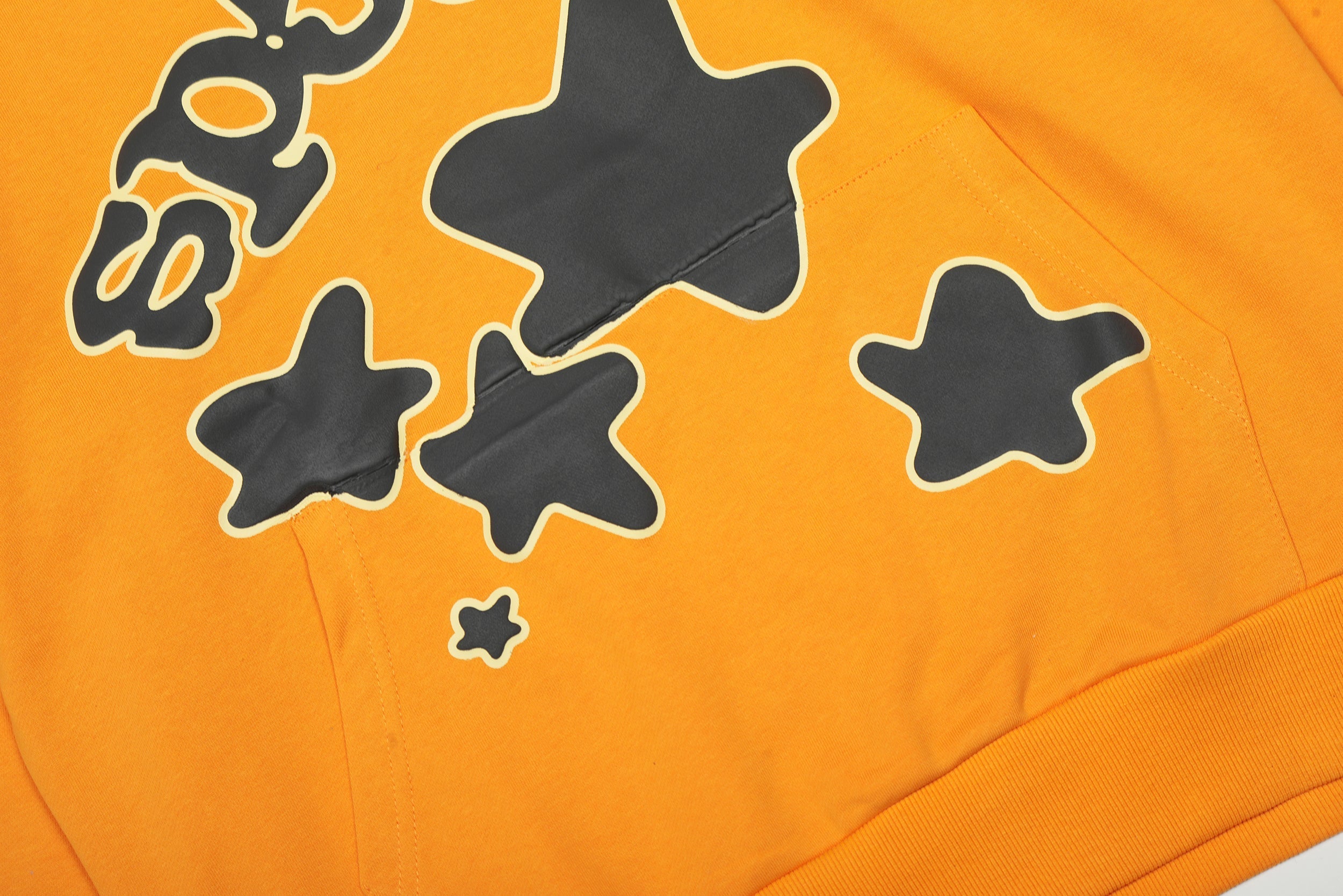 Sp5der Orange Star Graphic Pullover Hoodie