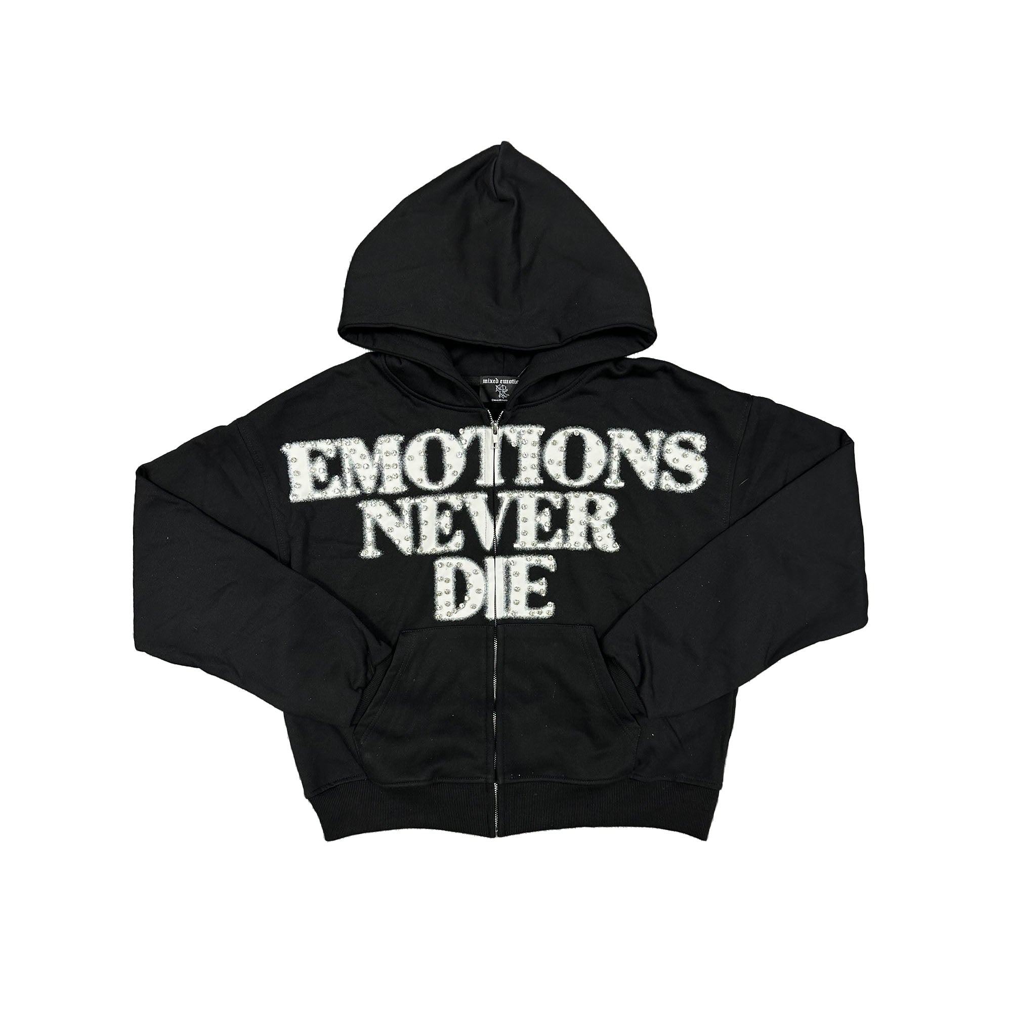 Mixed Emotion  Black ‘End’ Rhinestone hoodie