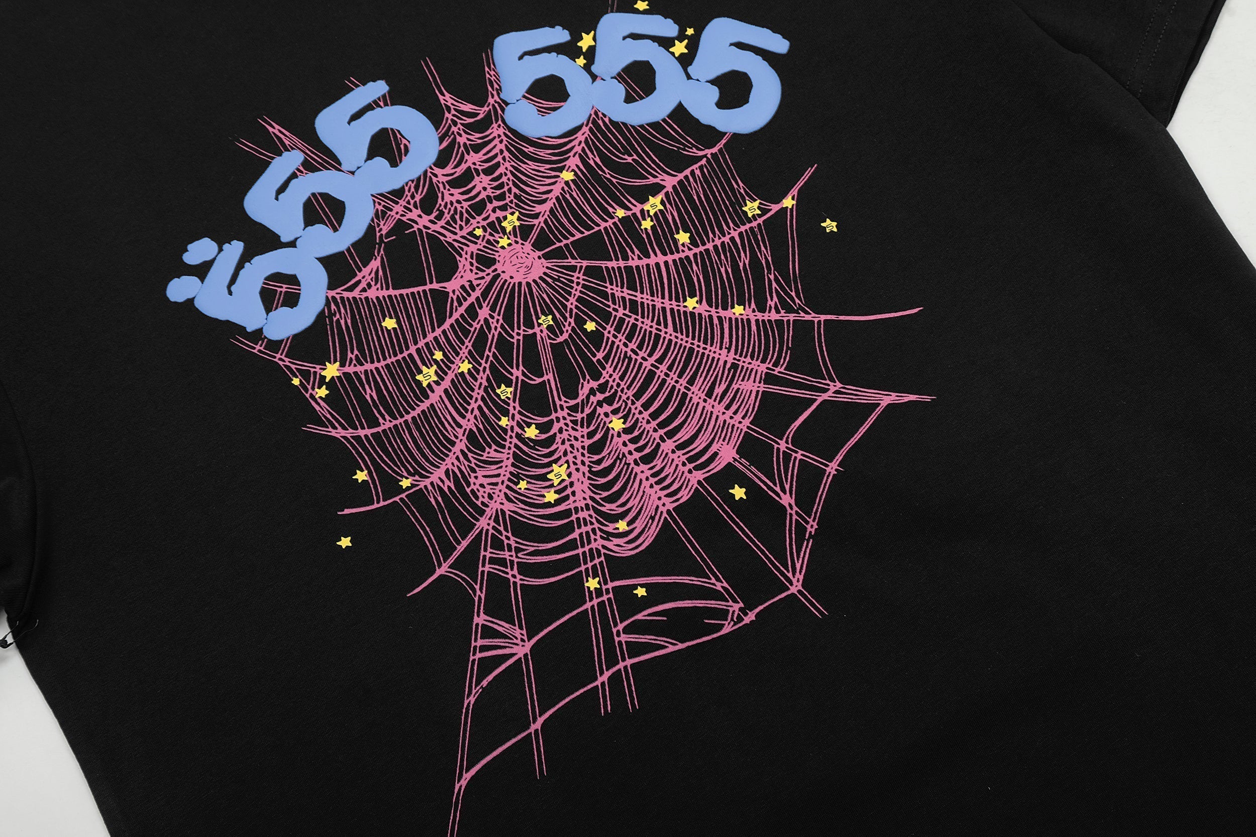Sp5der 555 Pink Spider Web Graphic T‑Shirt