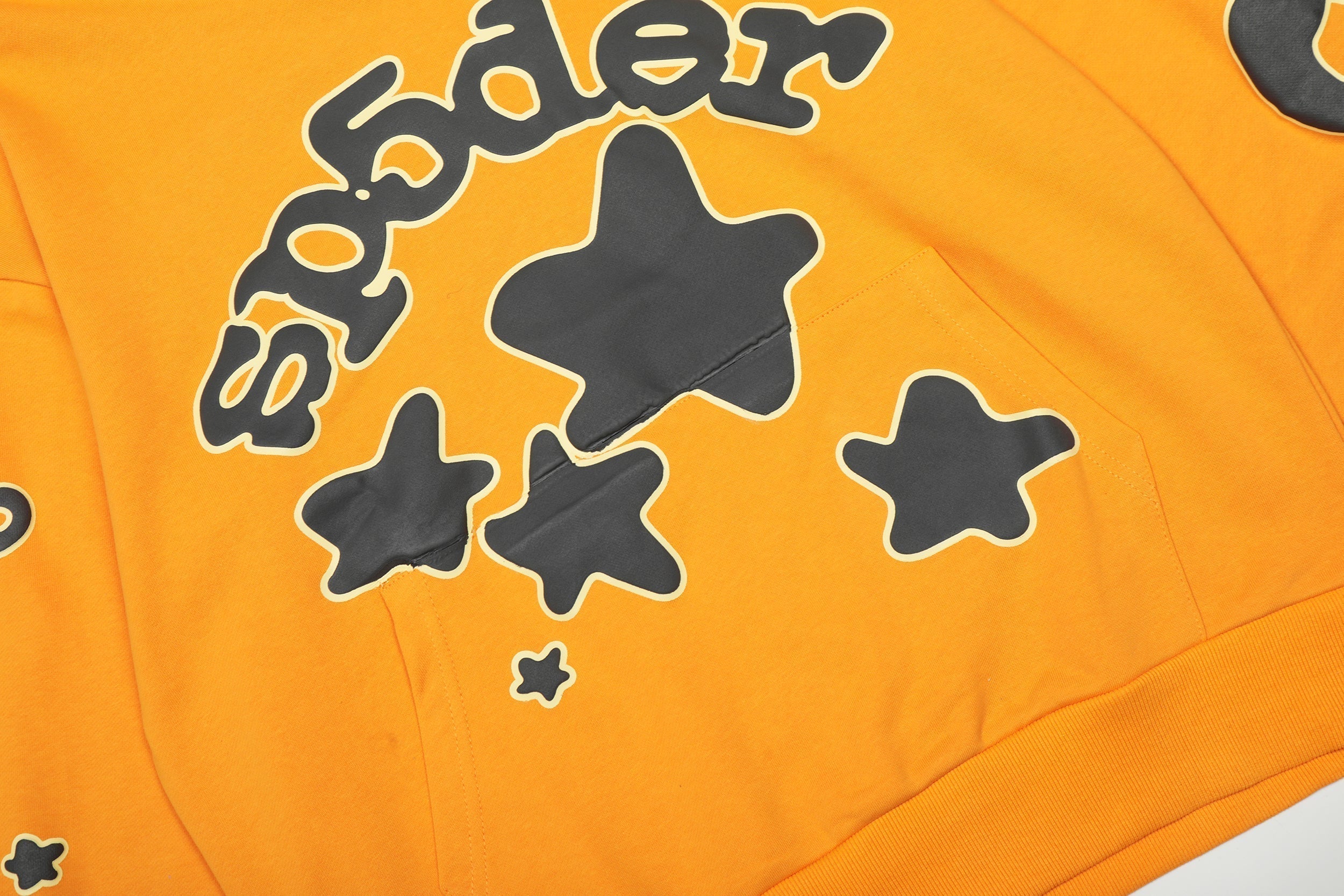 Sp5der Orange Star Graphic Pullover Hoodie