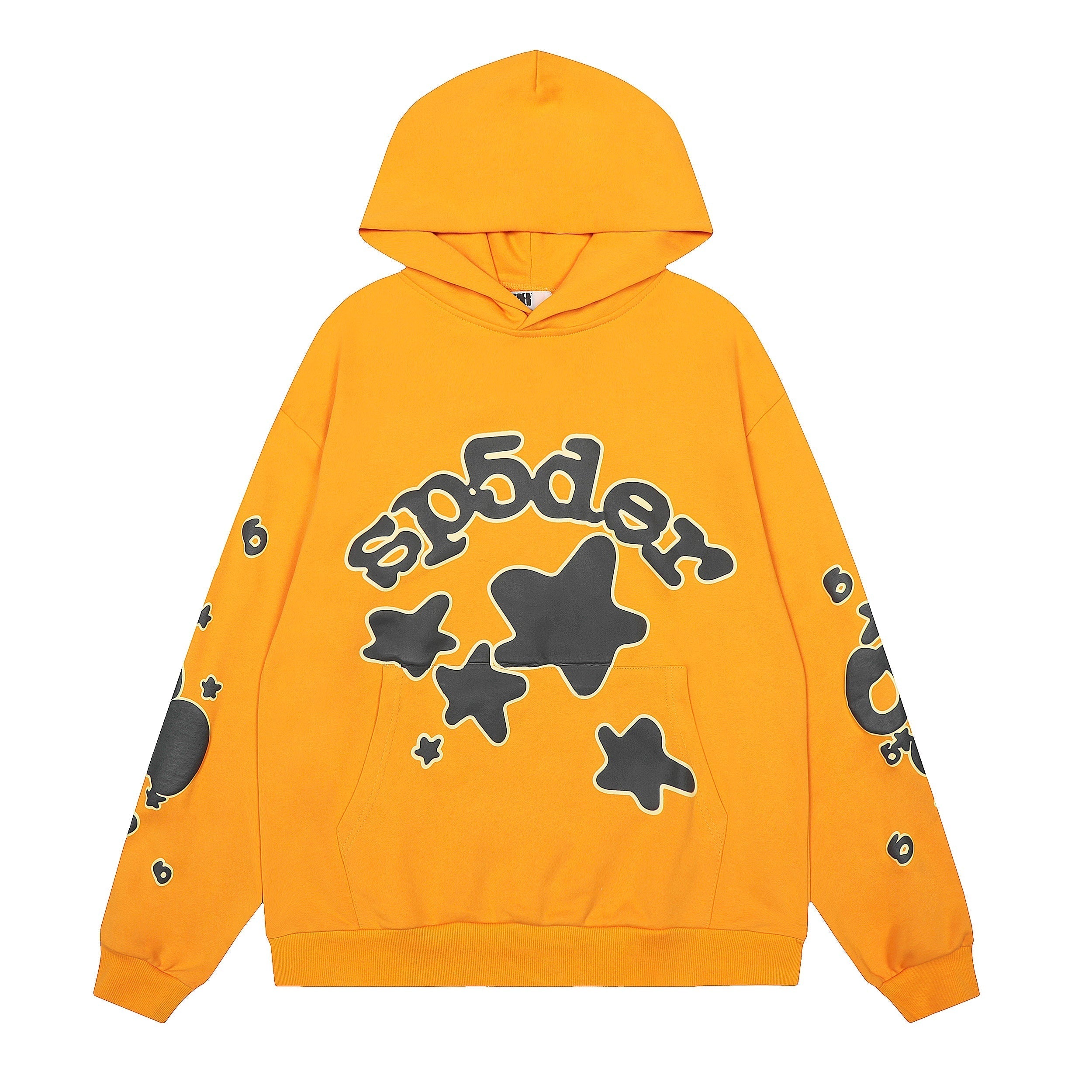 Sp5der Orange Star Graphic Pullover Hoodie