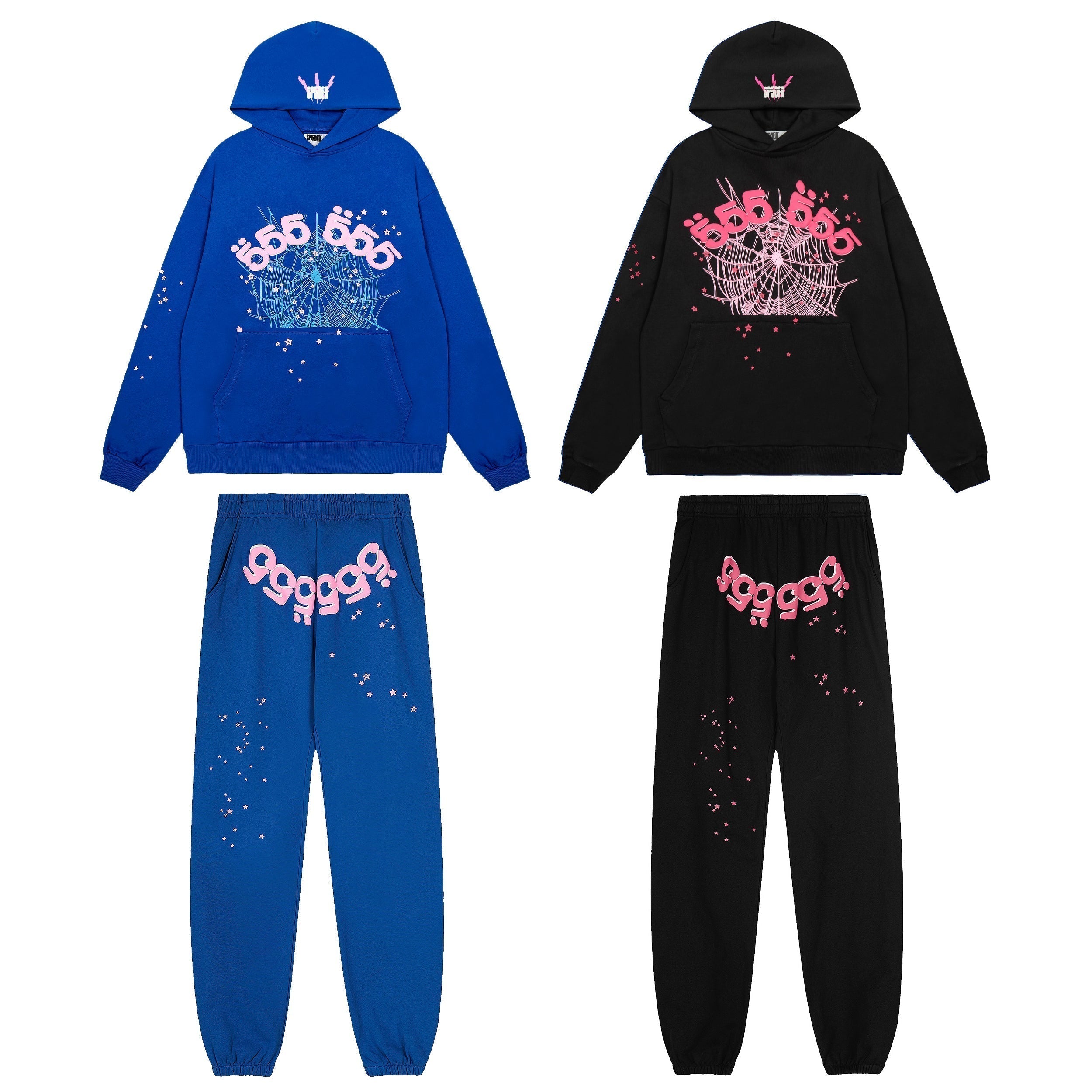 Sp5der Black 555‑999 Spider Web Hoodie Sweatpants Set