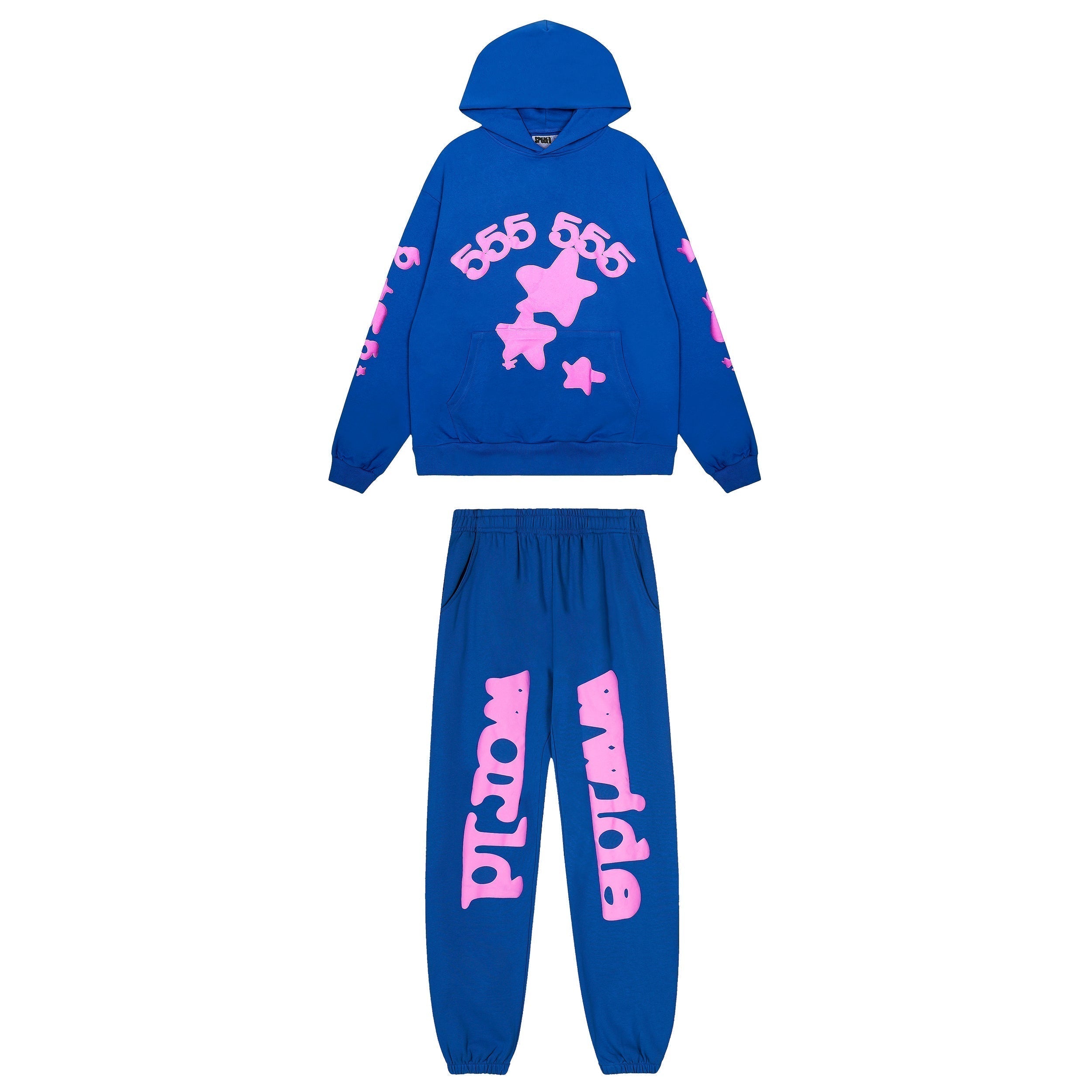 Sp5der Blue 555 Star Hoodie Sweatpants Set