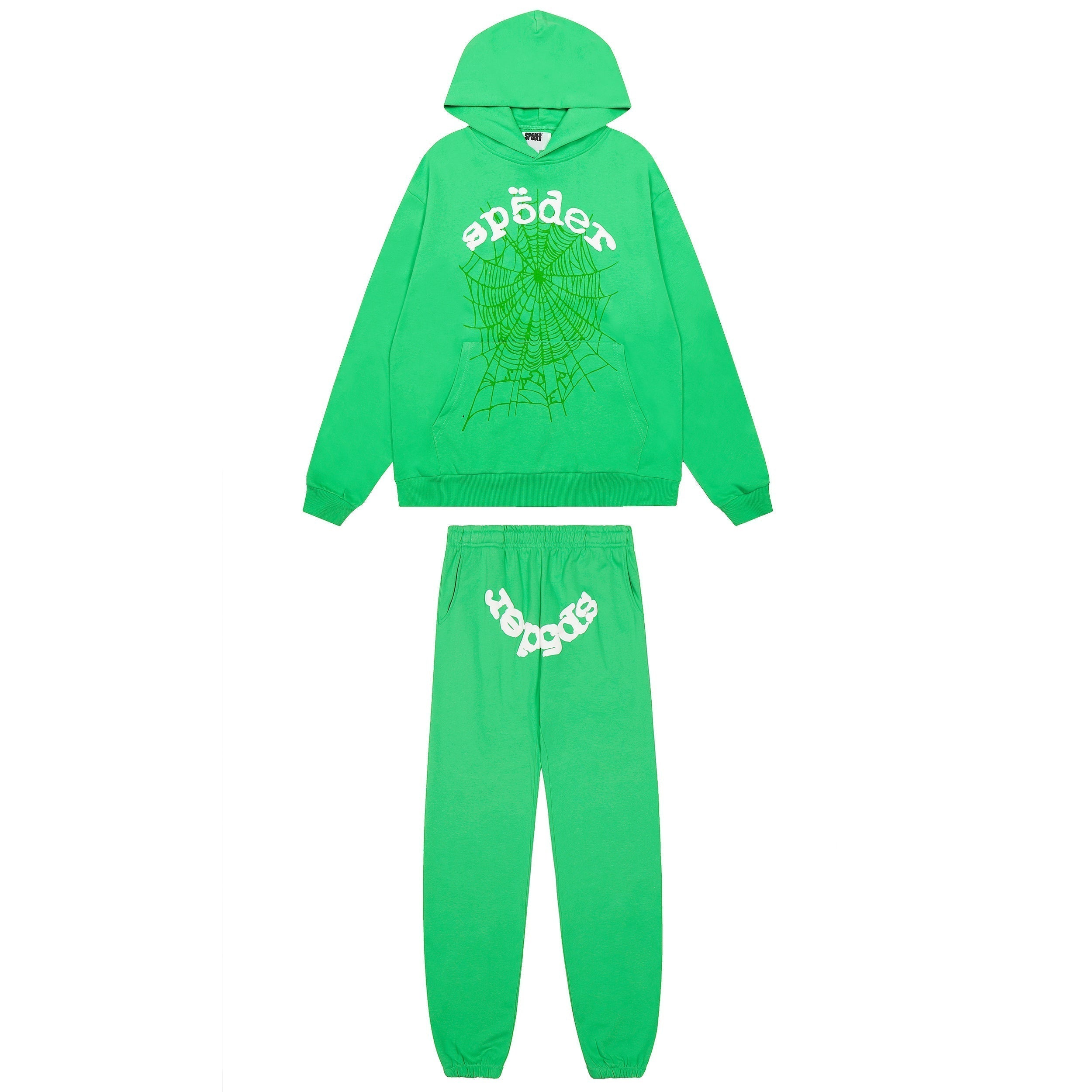 Sp5der Green Spider Web Hoodie Sweatpants Set
