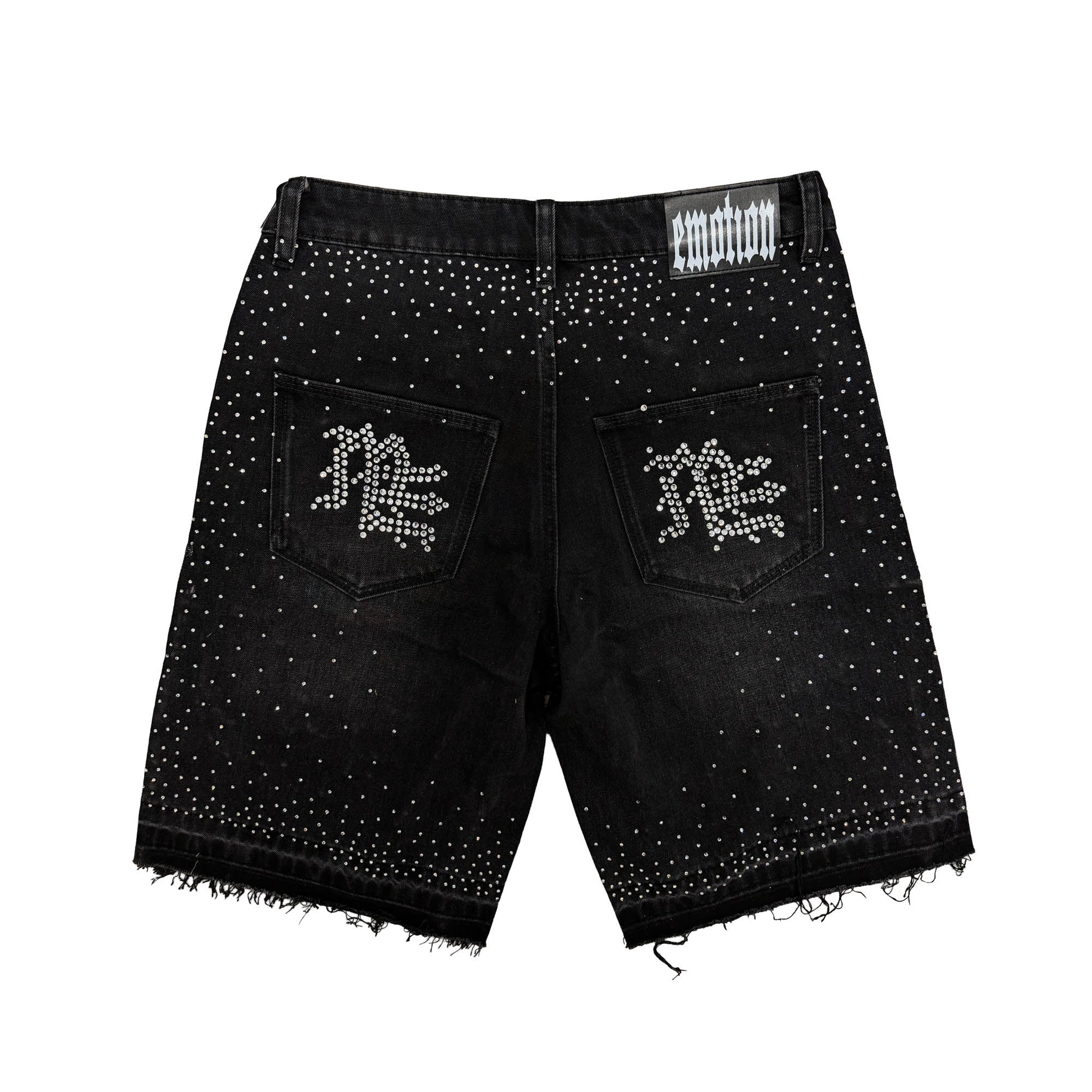 Mixed Emotion Black “ME” Rhinestone Denim Shorts