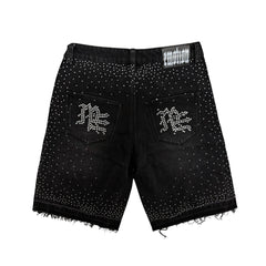 Mixed Emotion Black “ME” Rhinestone Denim Shorts