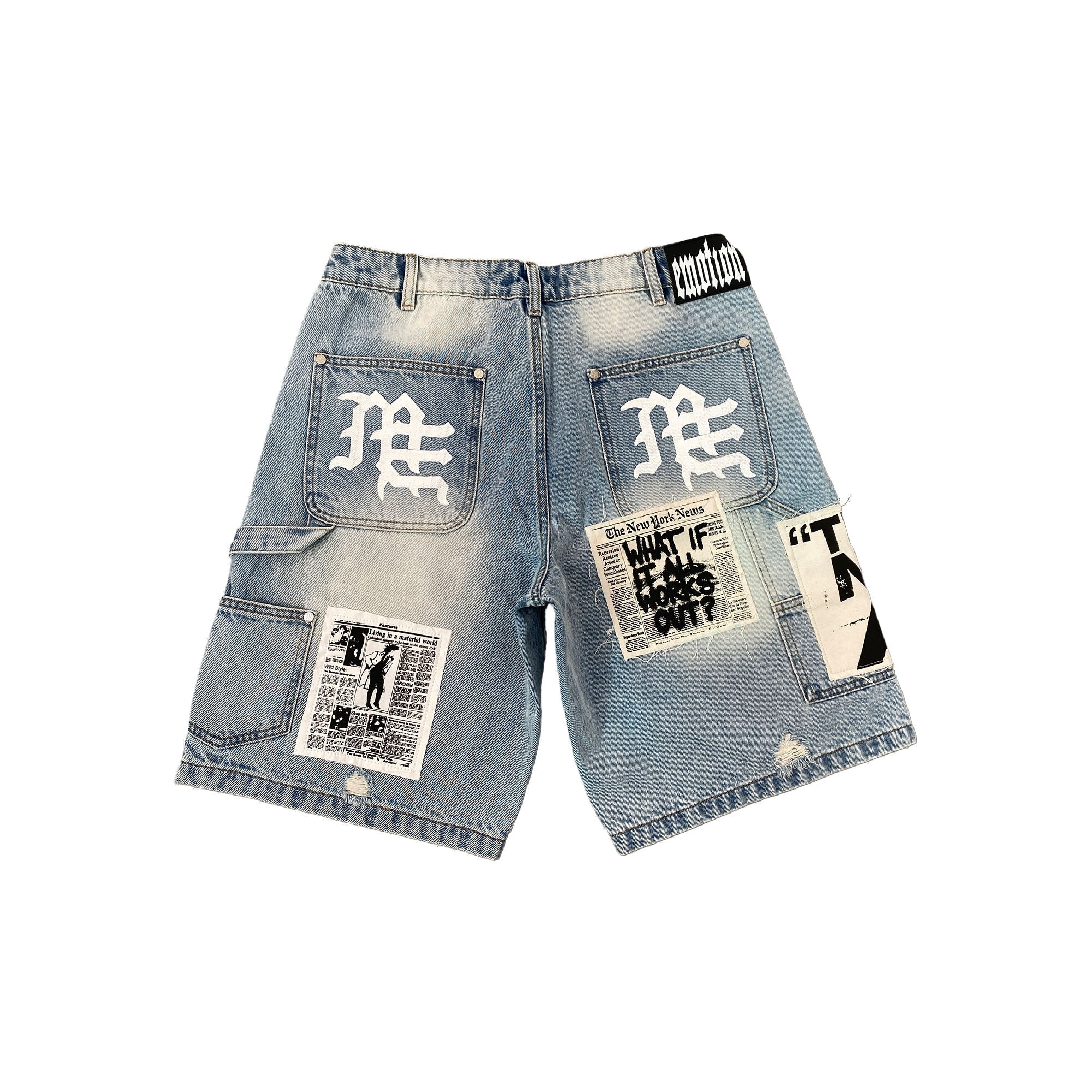 Mixed Emotion Blue “AI” Denim Shorts