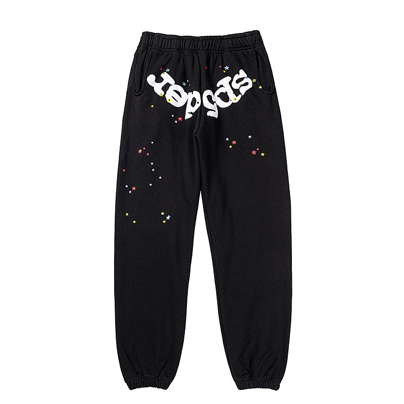 Sp5der Black Multicolor Star Graphic Sweatpants