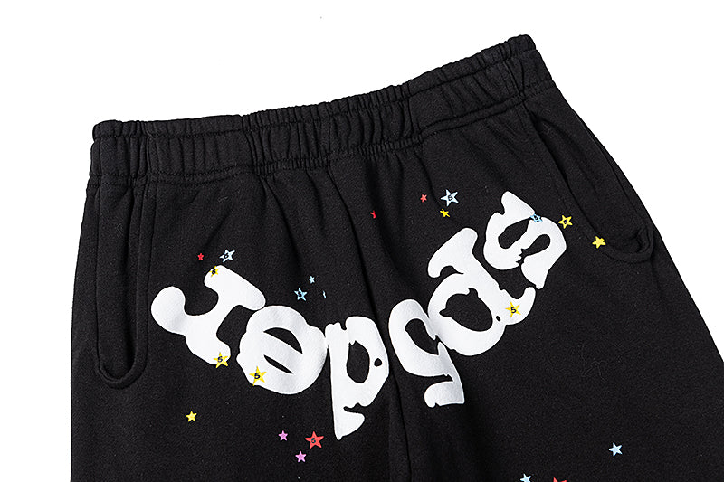 Sp5der Black Multicolor Star Graphic Sweatpants