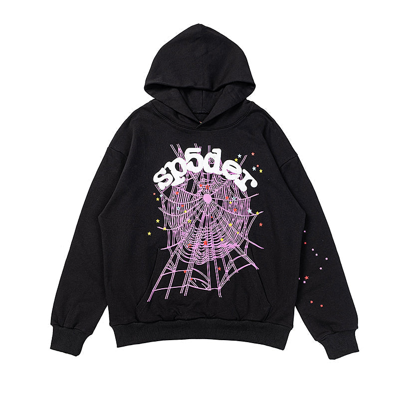 Sp5der Pink Spider Web Star Pullover Hoodie