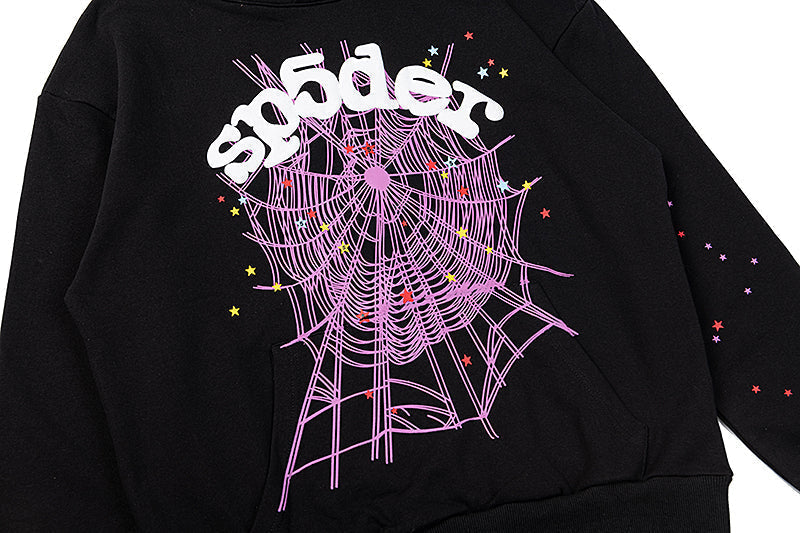 Sp5der Pink Spider Web Star Pullover Hoodie