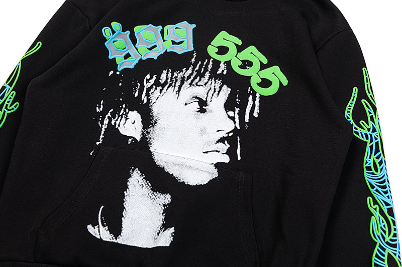 Sp5der 999 555 Portrait Graphic Pullover Hoodie