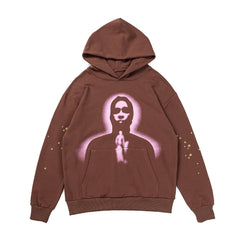 Sp5der Portrait Star Print Pullover Hoodie