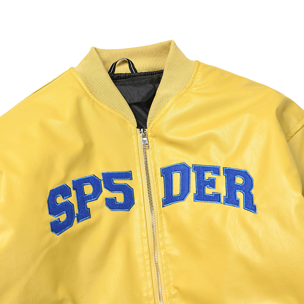 Sp5der Yellow Faux Leather Bomber Jacket
