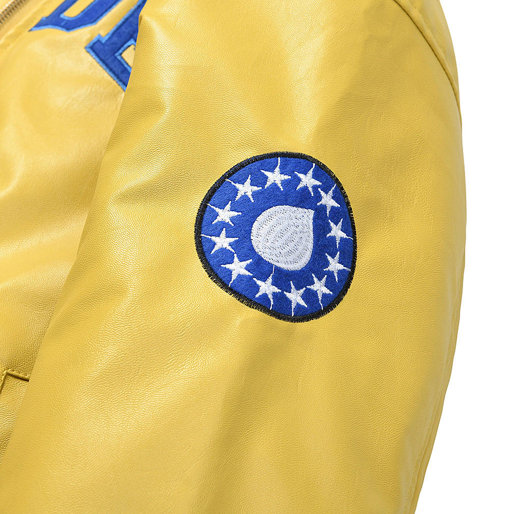 Sp5der Yellow Faux Leather Bomber Jacket