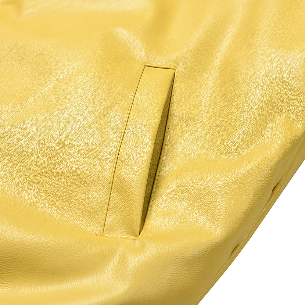 Sp5der Yellow Faux Leather Bomber Jacket