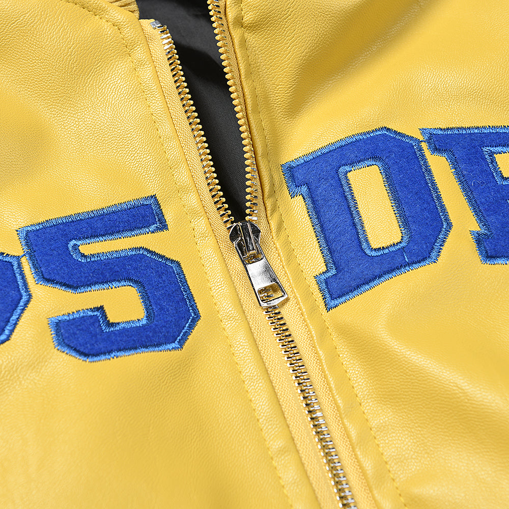 Sp5der Yellow Faux Leather Bomber Jacket
