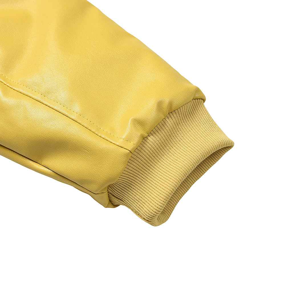 Sp5der Yellow Faux Leather Bomber Jacket