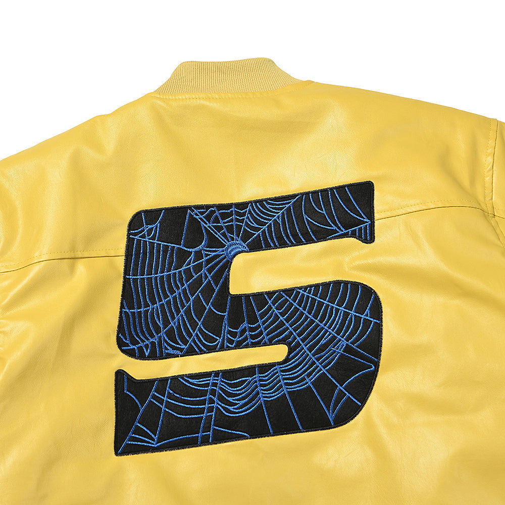 Sp5der Yellow Faux Leather Bomber Jacket