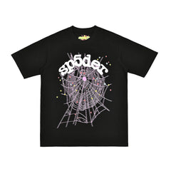 Sp5der Pink Spider Web Multi‑Star Graphic T‑Shirt