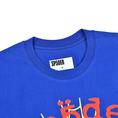 Sp5der Blue Spider Web Graphic T‑Shirt