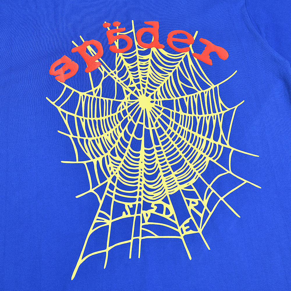 Sp5der Blue Spider Web Graphic T‑Shirt