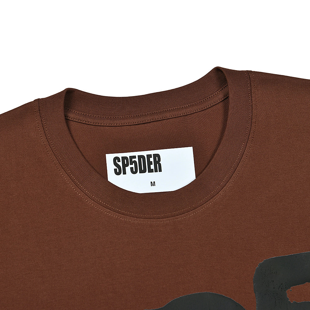 Sp5der Brown Abstract Spider Graphic T‑Shirt