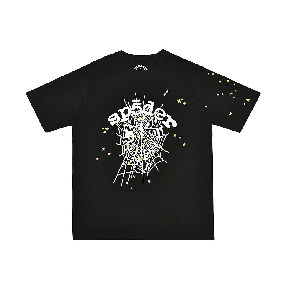 Sp5der Multi‑Color Star Spider Web Graphic T‑Shirt