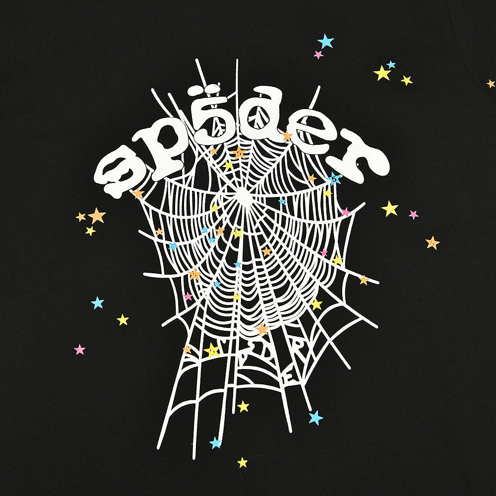 Sp5der Multi‑Color Star Spider Web Graphic T‑Shirt