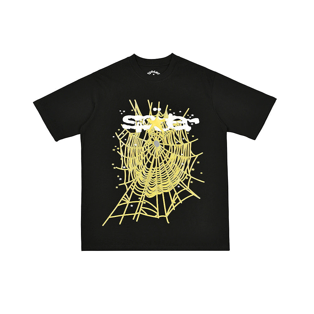 Sp5der Yellow Spider Web Star Graphic T‑Shirt
