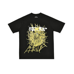 Sp5der Yellow Spider Web Star Graphic T‑Shirt