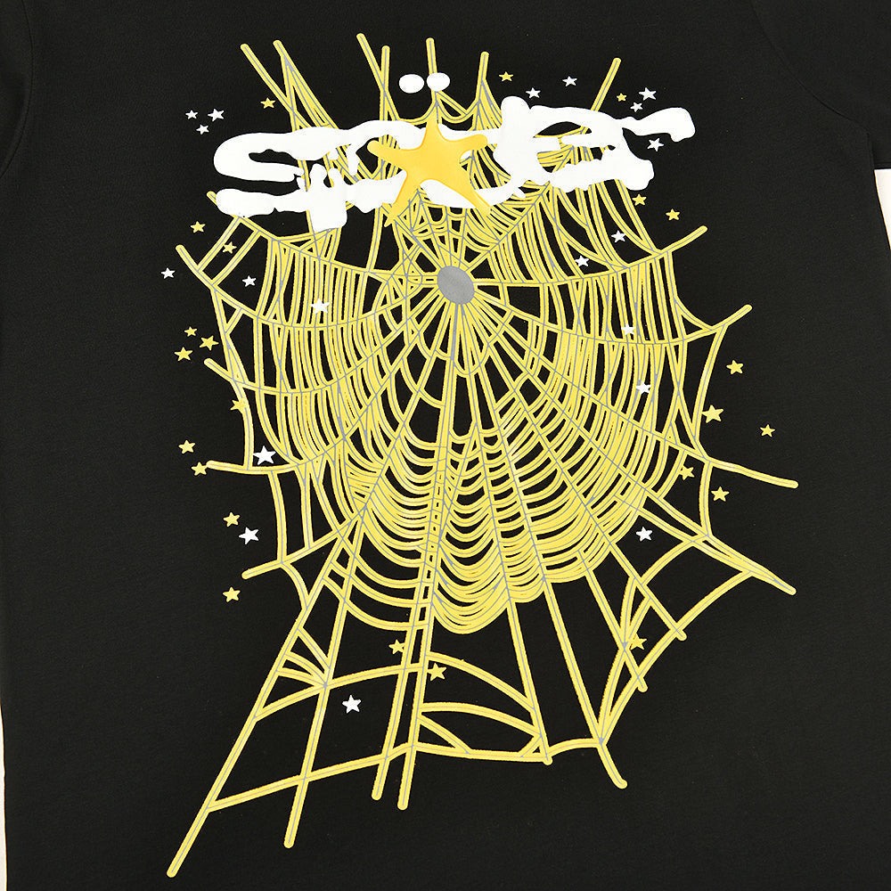 Sp5der Yellow Spider Web Star Graphic T‑Shirt
