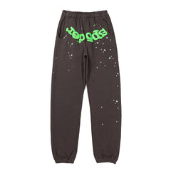 Sp5der Brown Neon Green Star Graphic Sweatpants