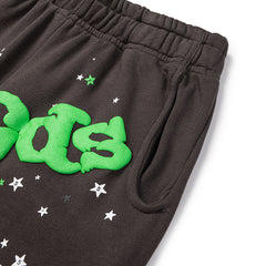 Sp5der Brown Neon Green Star Graphic Sweatpants