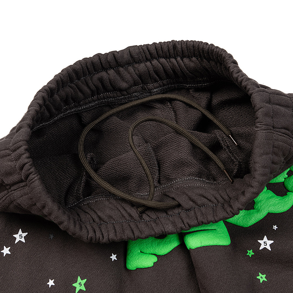Sp5der Brown Neon Green Star Graphic Sweatpants