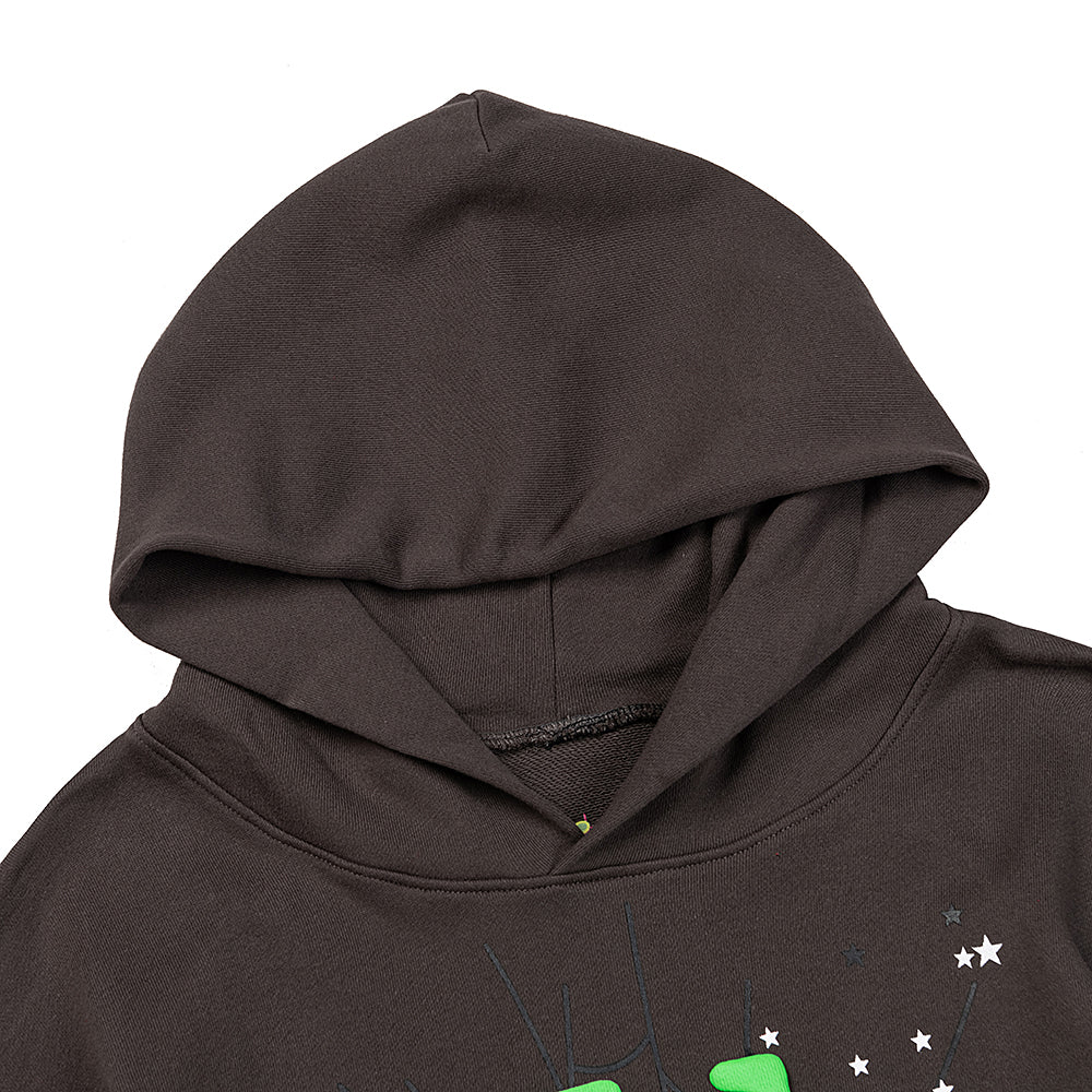 Sp5der Green Logo Spider Web Star Pullover Hoodie