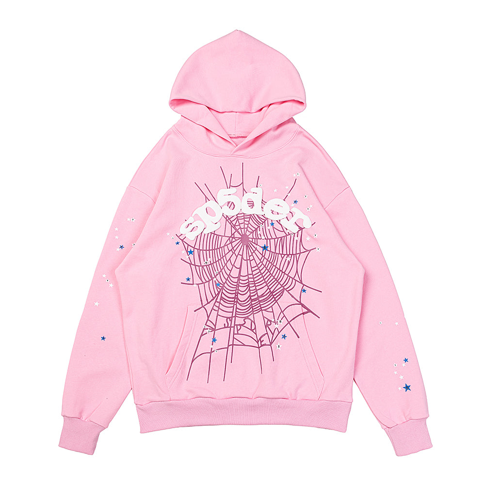 Sp5der Pink Spider Web Star Pullover Hoodie
