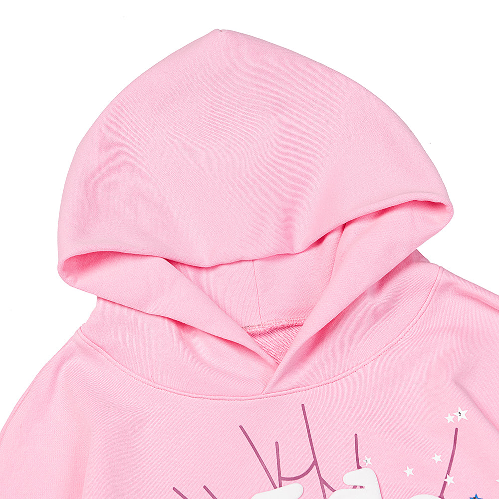Sp5der Pink Spider Web Star Pullover Hoodie