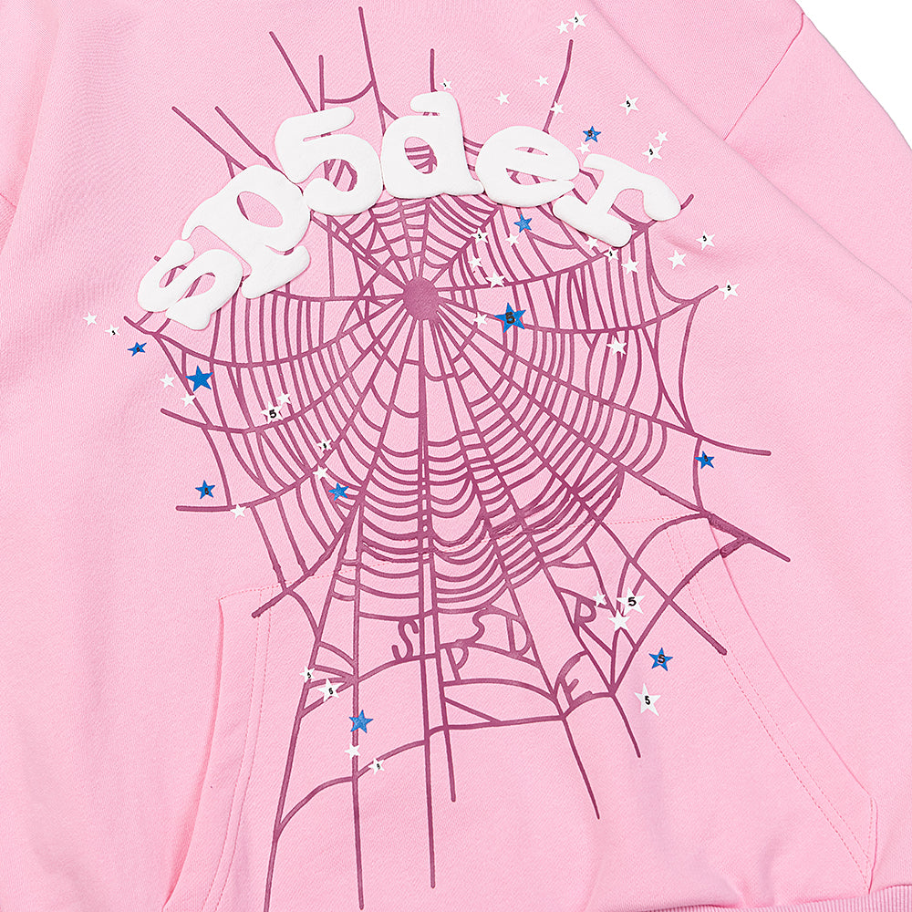 Sp5der Pink Spider Web Star Pullover Hoodie