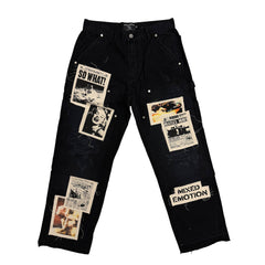 Mixed Emotion Black “Newspaper” Carpenter Pants