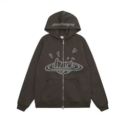 Broken Planet Cracked Planet Zip Up Hoodie - Dark Brown