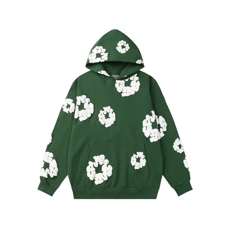 Denim Tears Cotton Wreath Graphic Hoodie - Forest Green / Relaxed Streetwear Fit