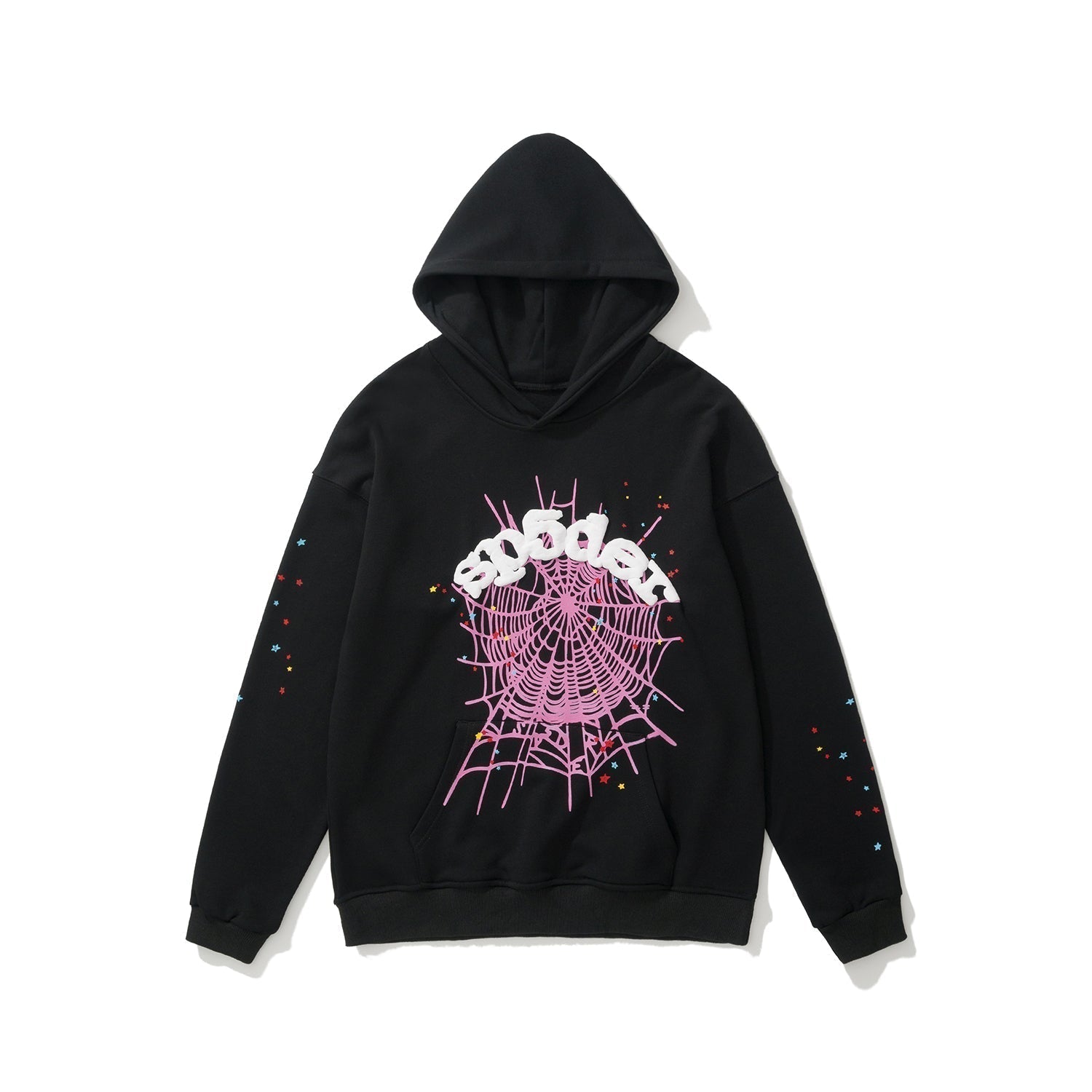Sp5der Multi‑Color Spider Web Star Print Hoodie